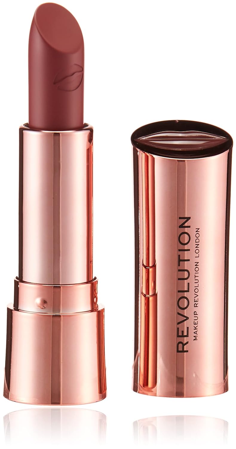 Makeup Revolution Satin Kiss Lipstick, Intense Color, Available In 12 Shades, Vegan & Cruelty-Free, Chauffeur, 3.5g