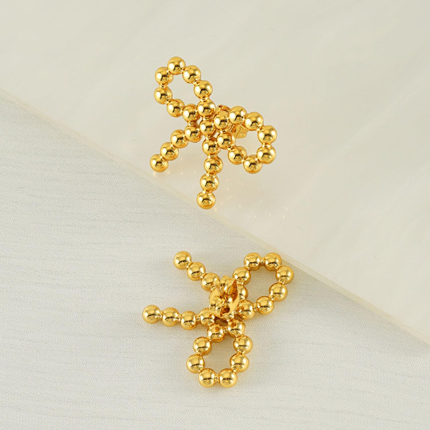 Gold Bow Earrings for Women Ribbon Earrings 18K Plated Gold Bowknot Stud Earrings Seed Bead Bow Earrings Cute Birthday Jewelry for Women - Image 6