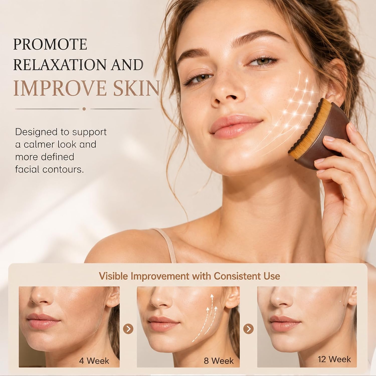 Lymphatic Contour Face Brush, Large Dry Facial Massage Brush with Soft Bristles, Jawline Chin Sculpting Tool, Facial Relaxation Skincare Tool, 1 Pack Brown, Large Size