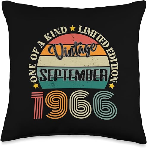 Vintage Birthday Retro Limited Edition Retro Gifts 58 Year Old Vintage September 1966 58th Birthday Retro Throw Pillow, 16x16, Multicolor