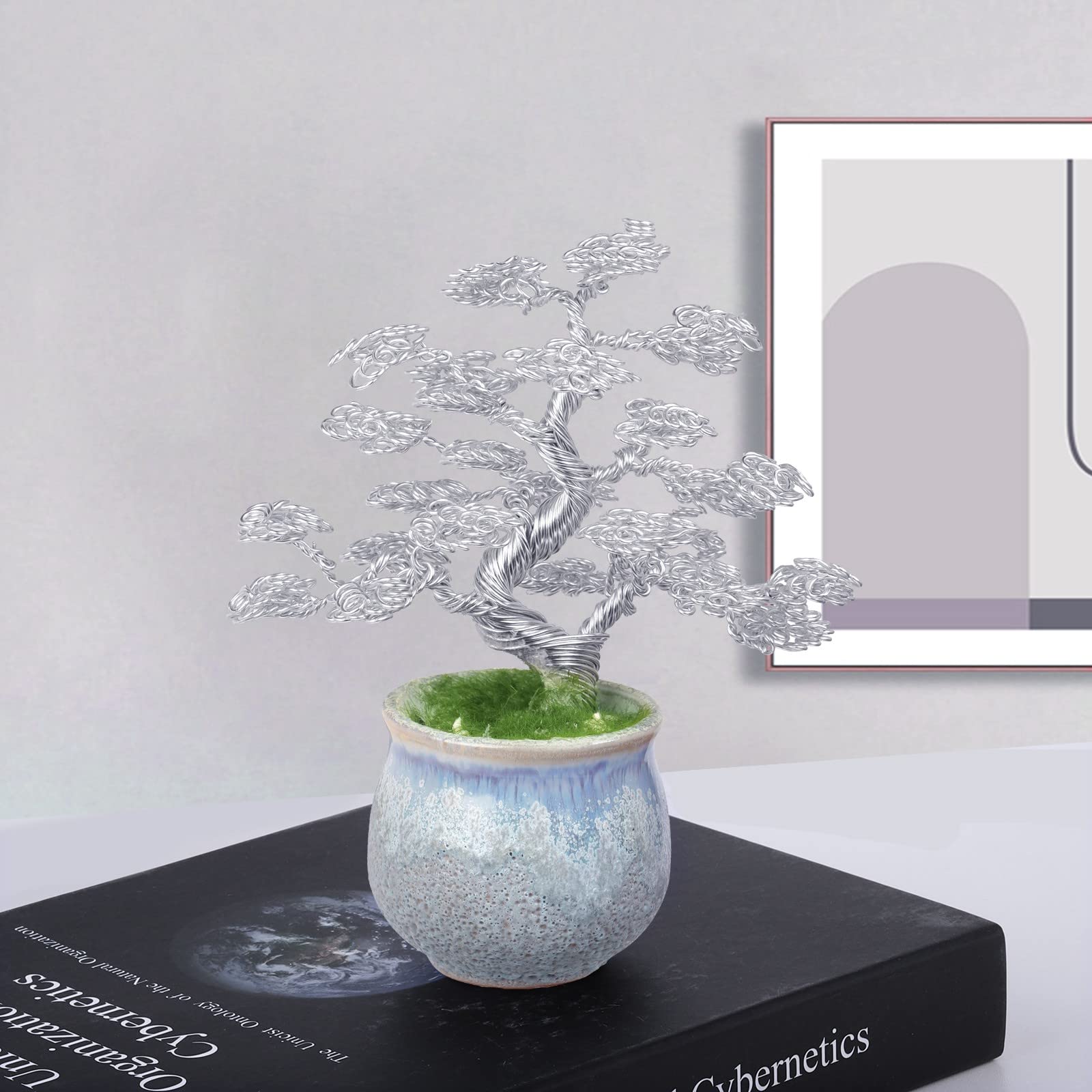 Nupuyai Handgefertigter Geldbaum Aus Aluminiumdraht – Feng Shui Bonsai Mit Keramiksockel, 17-20cm Hoch, Für Glück & Reichtum