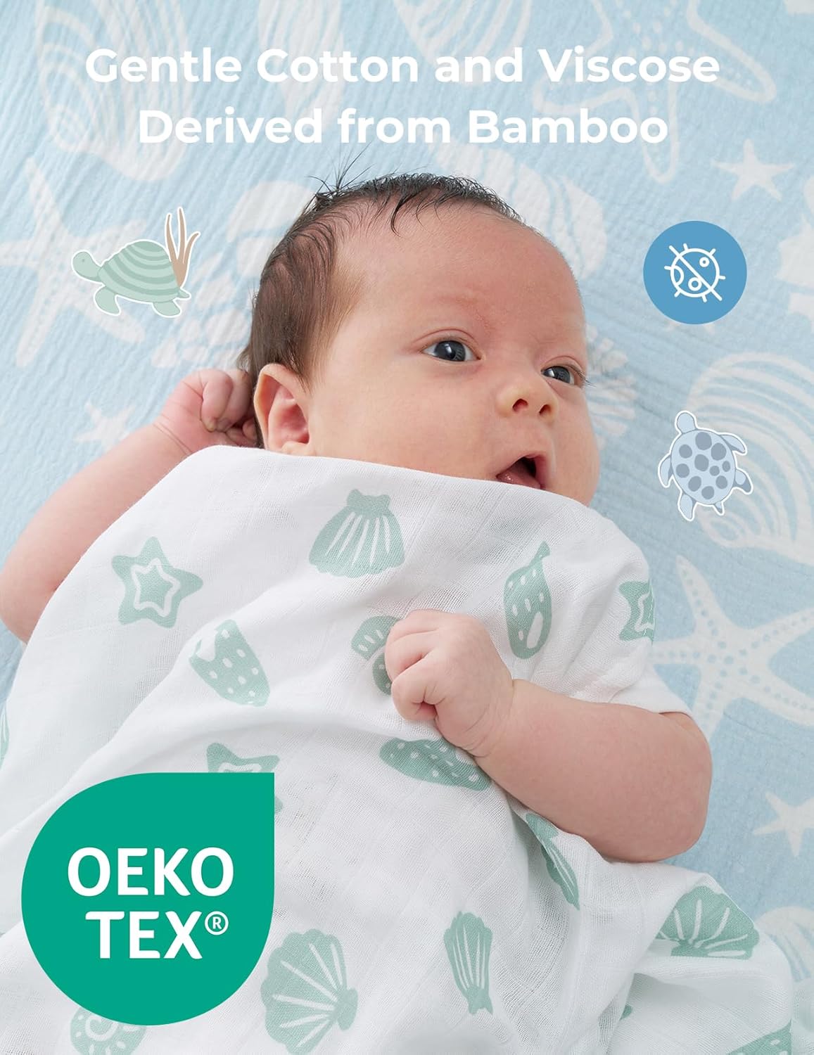 Momcozy Muslin Swaddle Blankets, Ultra Soft Neutral Registry Essentials, Marine Sea Sprite Magic, Breathable Large 47'' x 47'' Newborn Boys Girls Receiving Blanket - Image 3