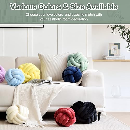 Miniatura 10 de Bola de almohada de nudo, cojín redondo suave para el hogar, almohada decorativa para el hogar, almohada de felpa anudada hecha a mano para