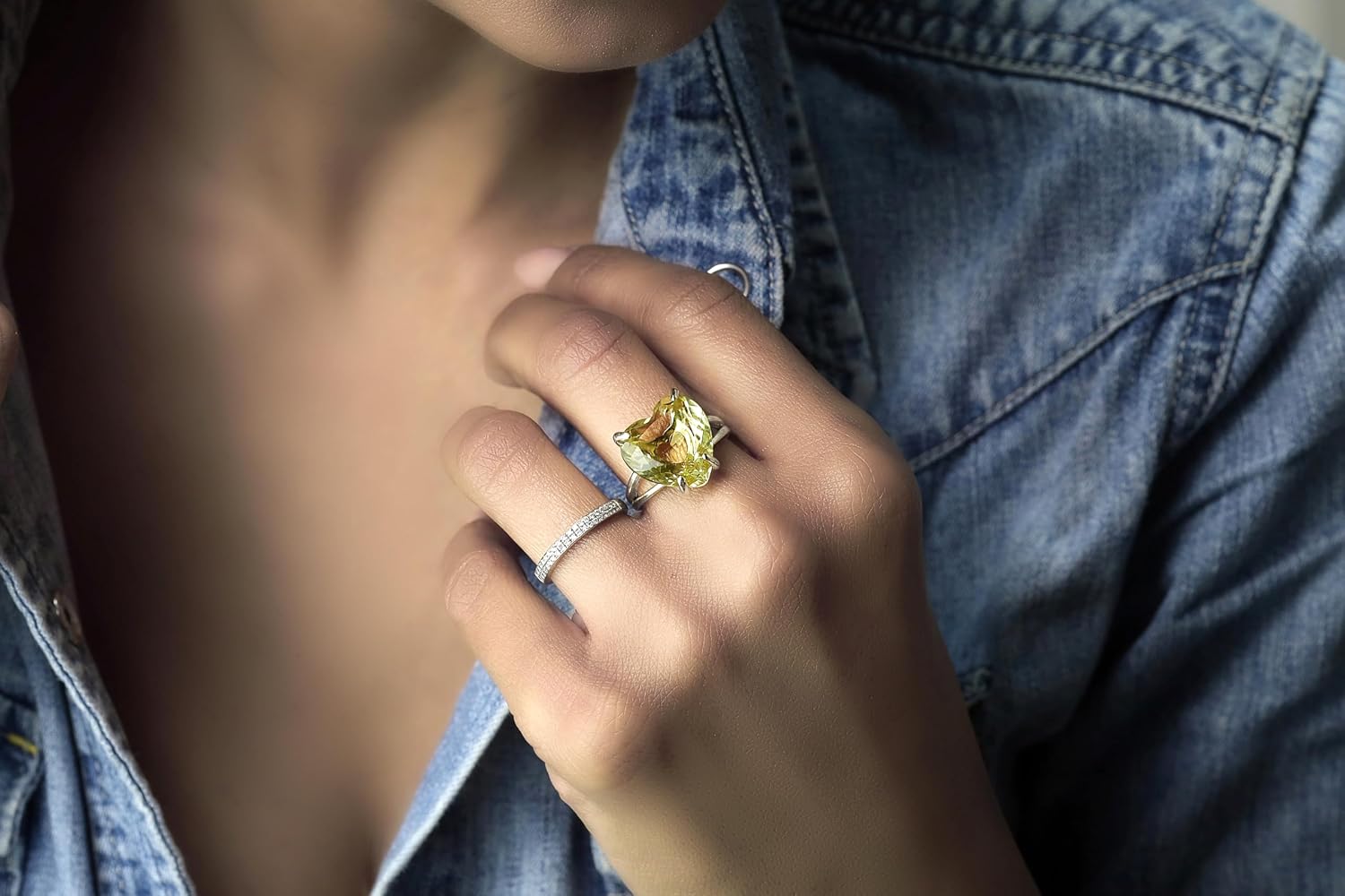 Lemon Quartz Heart Shape Cocktail Ring - Prong Set Solitaire Gemstone for Women - 16mm Yellow Quartz Statement Jewelry - Gold Filled Handmade Piece