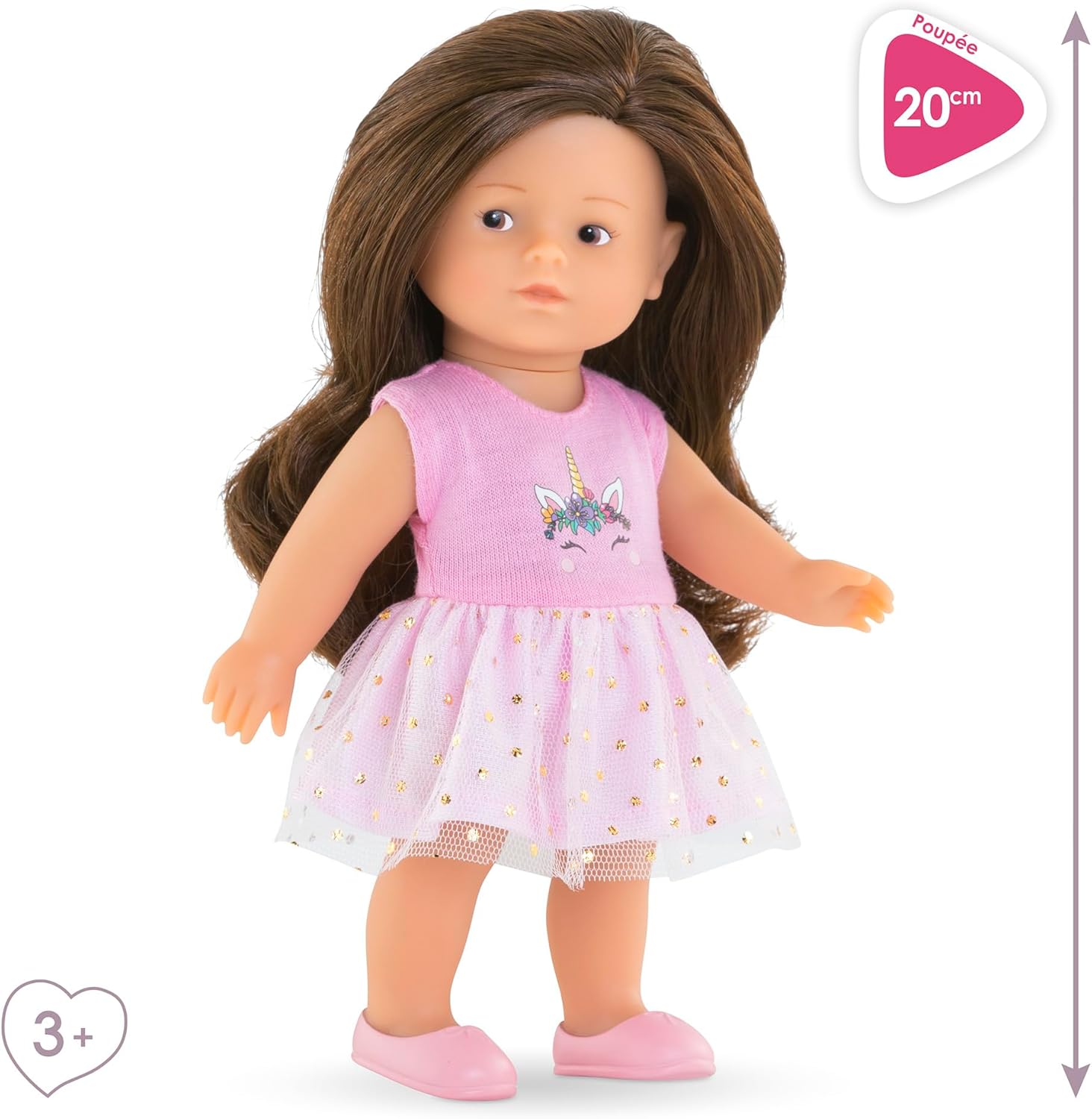 Corolle Mini Corolline Romy Unicorn Gift Set Includes 8" Doll and 3 Accessories - Shirt, Shorts and Headband with Hair Extensions, for Ages 3 Years and up
