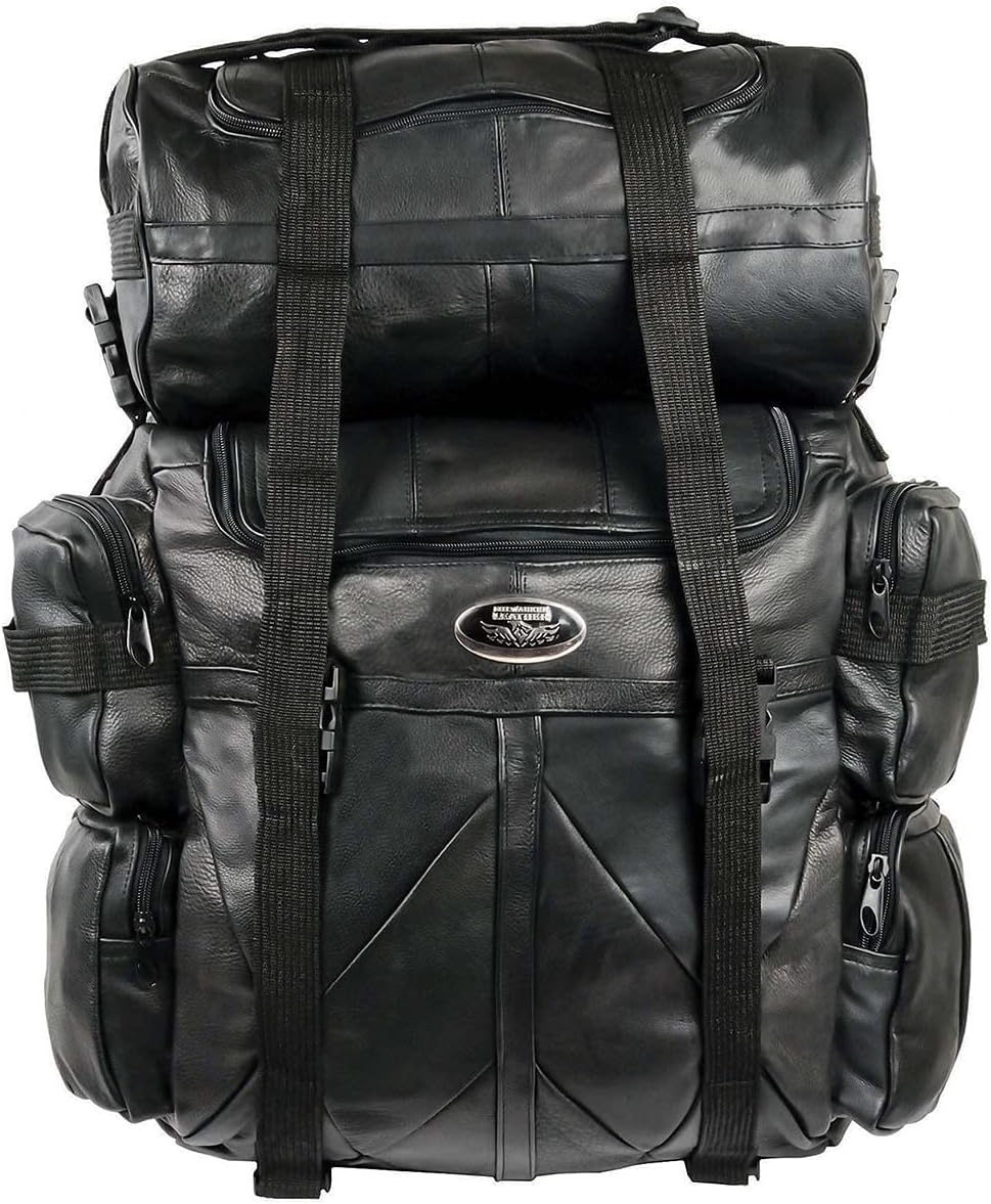 Milwaukee Leather SH537 Large Black Motorcycle Large Leather Deluxe Sissy Bar Pack Bag - One Size