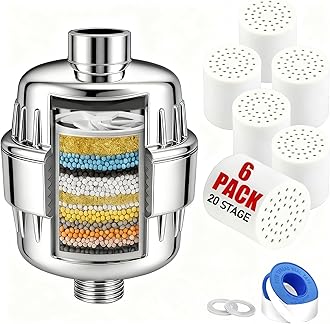 Beati Faucet® Chrome Shower Filter with KDF-55, Alkaline Carbon, Vitamin C & E | 6 Cartridges Hard-Water Softener Removes Chlorine, Fluoride & Heavy Metals | Soothes Dry Skin, Itchy Scalp & Hair Loss
