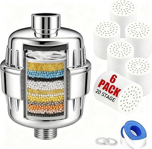 Beati Faucet Filtro de ducha cromado con KDF-55, carbono alcalino, vitamina C y E  6 cartuchos suavizador de agua dura que elimina el cloro, el