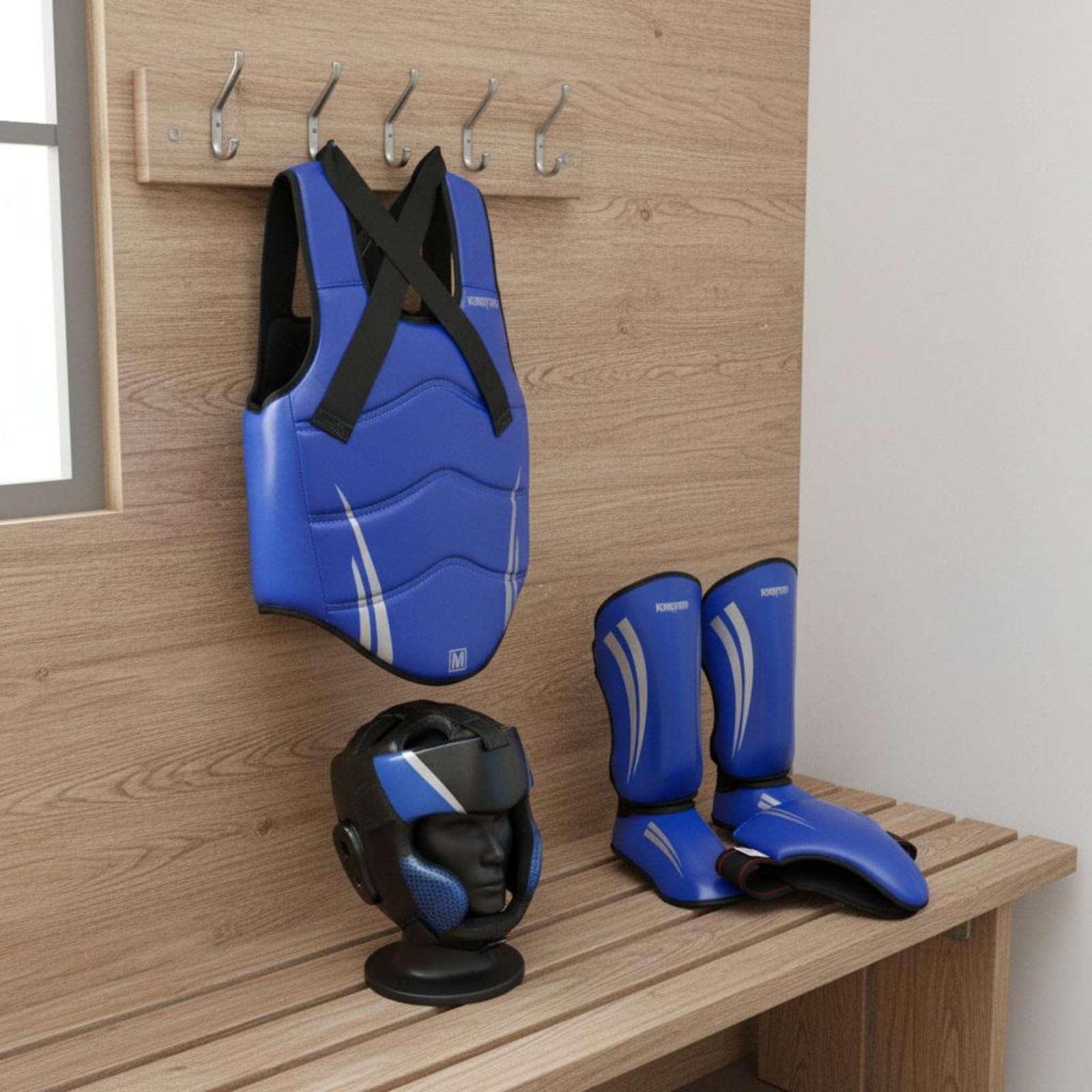 rockible 5 Pezzi Attrezzatura da Allenamento Combattimento Kit Protezioni Arti Marziali Casco Corpetto Parastinchi Parafianchi in PU con Imbottitura EVA Spessa