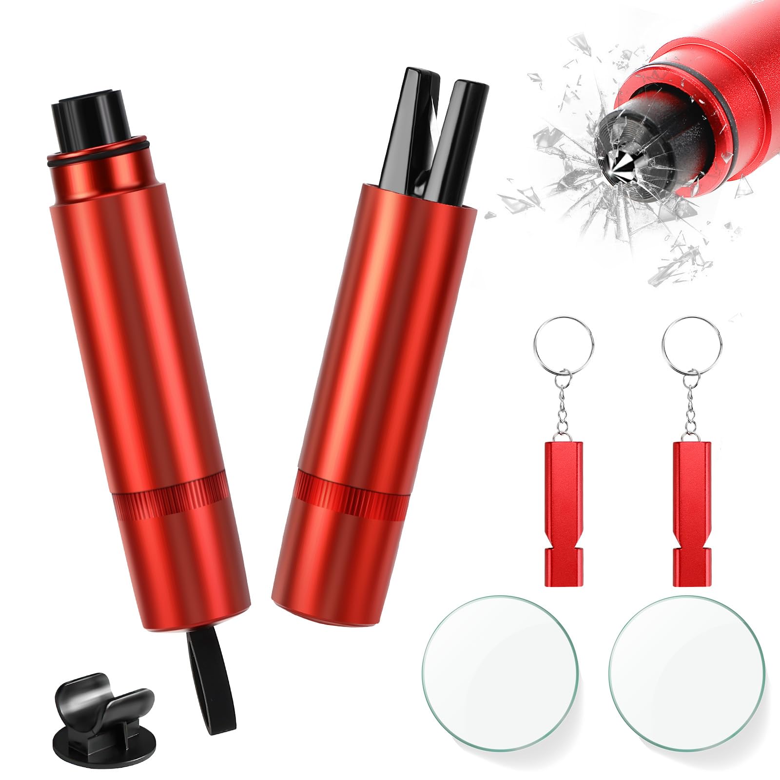 Zikenis 2 Stück Auto Sicherheitshammer,Multifunktional Gurtschneider Notfallhammer,2 In 1 Gurtschneider Notfallhammer,Glasbrecher Auto Essentials,Notfallhammer fürs Auto,Bus (Rot)