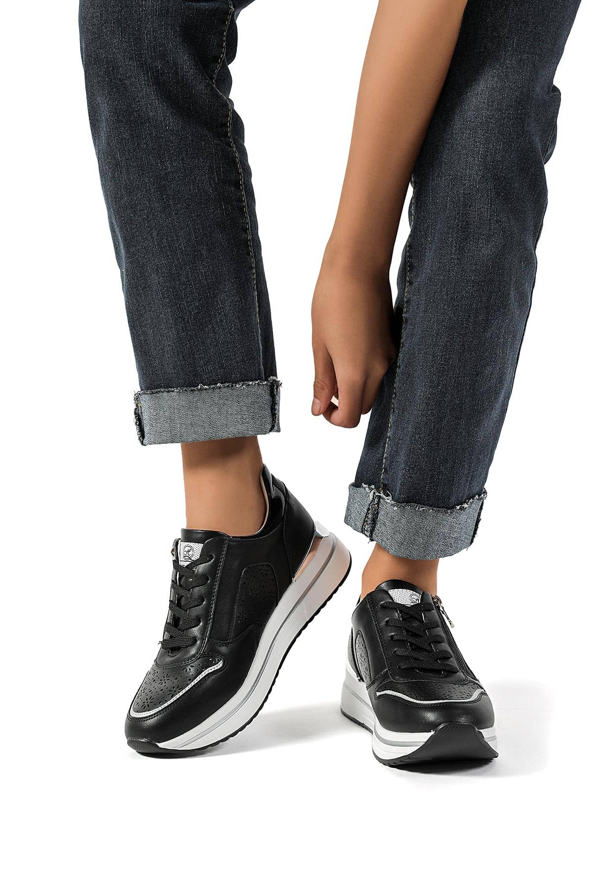 QUEEN HELENA Sneakers con Zip Laterale Scarpe da Ginnastica con Plateau Casual Donna X30-1