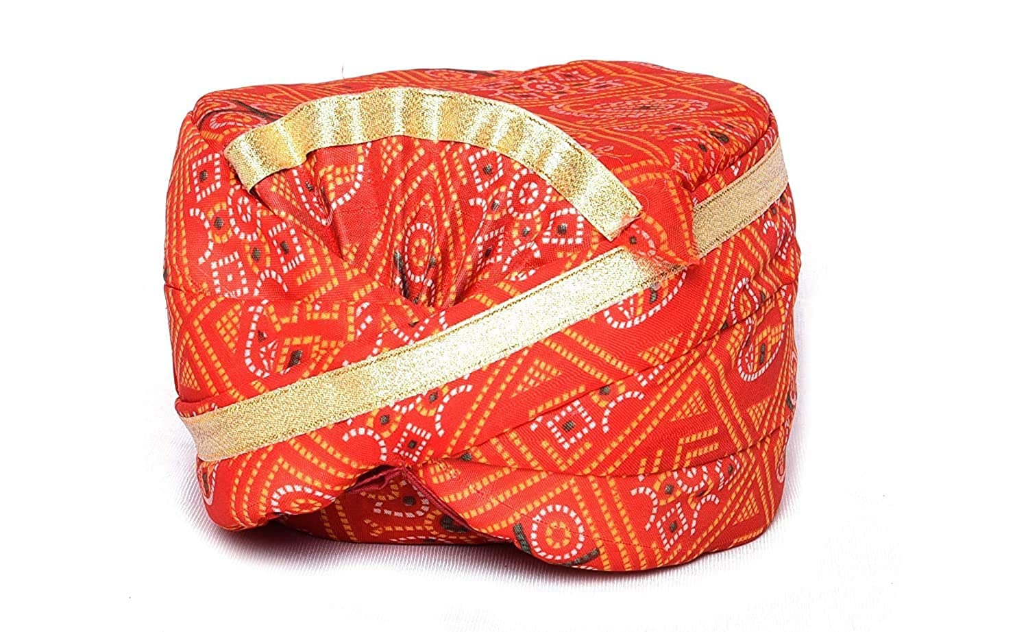 Men's Traditional Ethnic Jaipuri/Rajasthani Pagdi (Red with Godlen Lace, Free Size)