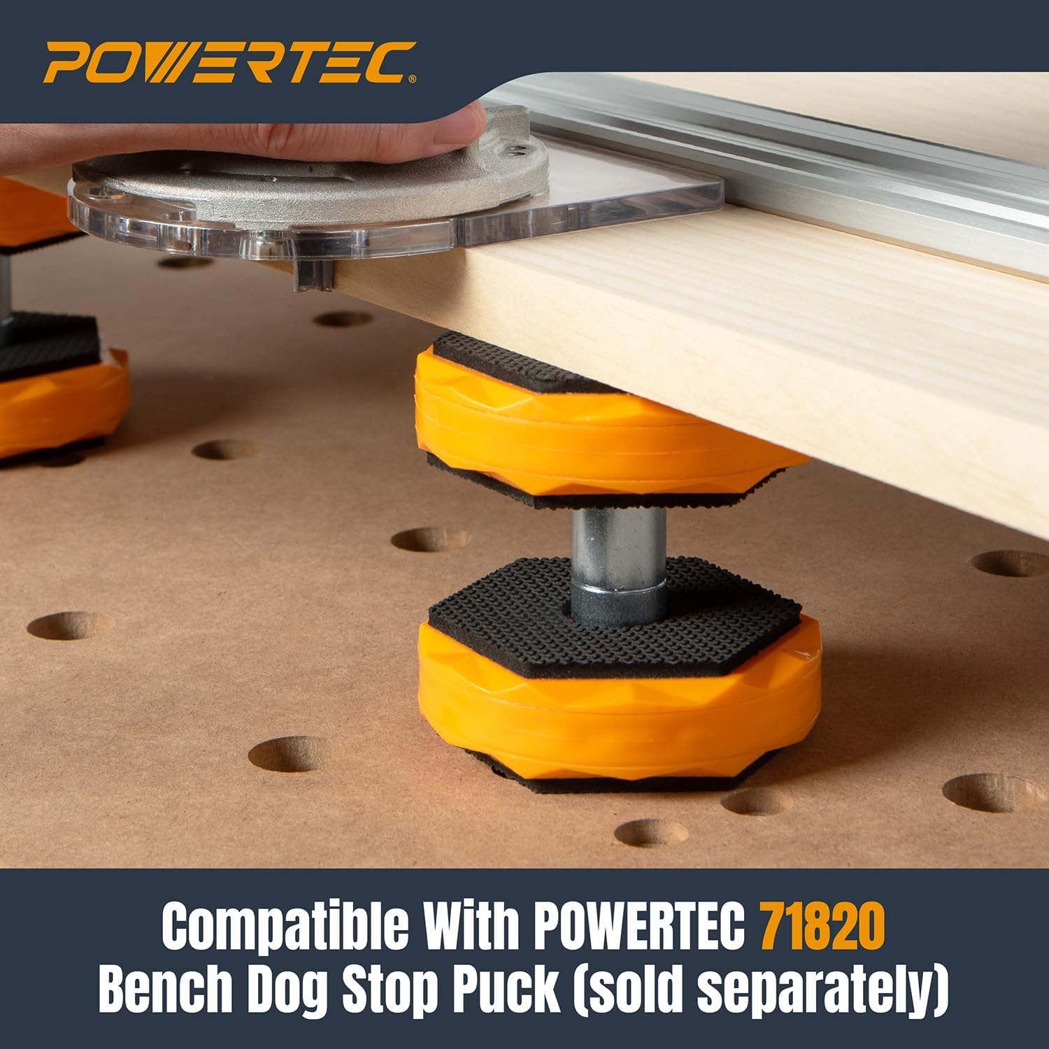 POWERTEC Connectors for Bench Dog Puck, Elevates Work Surface for Painting, Sanding, and Cutting - 1/4"-20 UNC, 4-Pack (72170)