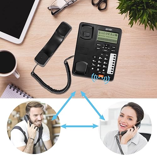 Miniatura 6 de Sistemas telefónicos con cable de 2 líneas para pequeñas empresas y casas, solo teléfono de escritorio (negro)
