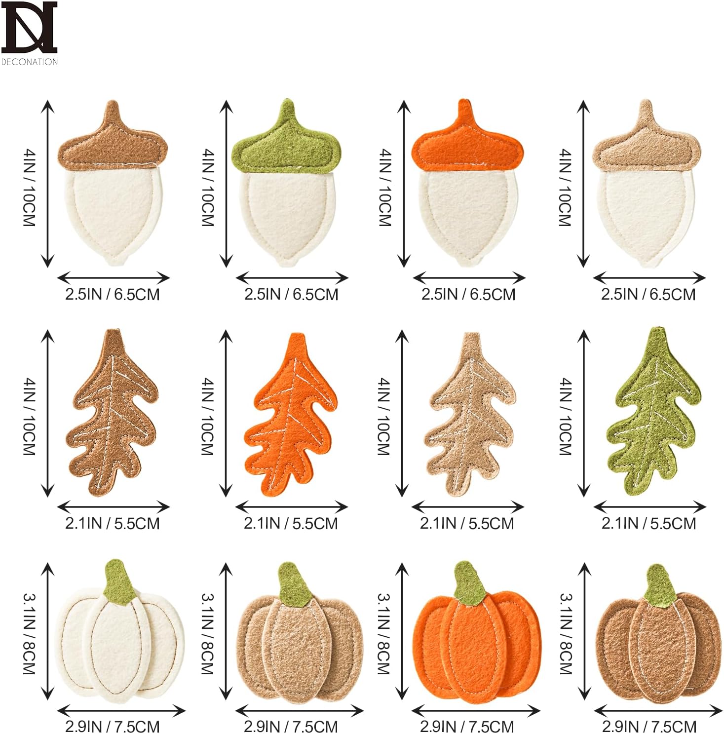 DN DECONATION 12PCS Fall Tree Decorations Felt Ornaments for Small Tree