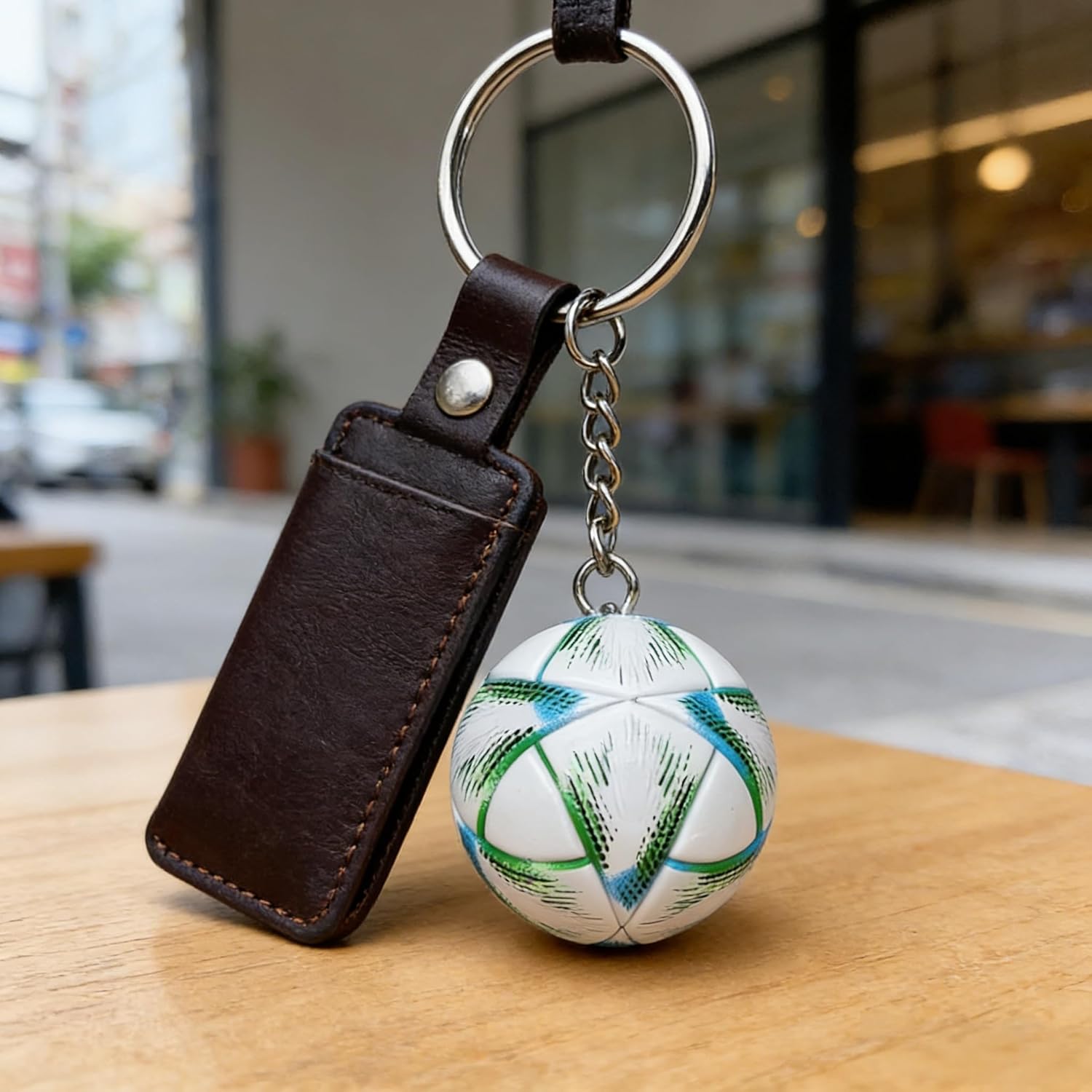 1Piece Mini Soccer Ball Keychain,3D Football Pendant Keyring,Sports Fan Accessory for Backpacks and Keys(Green)
