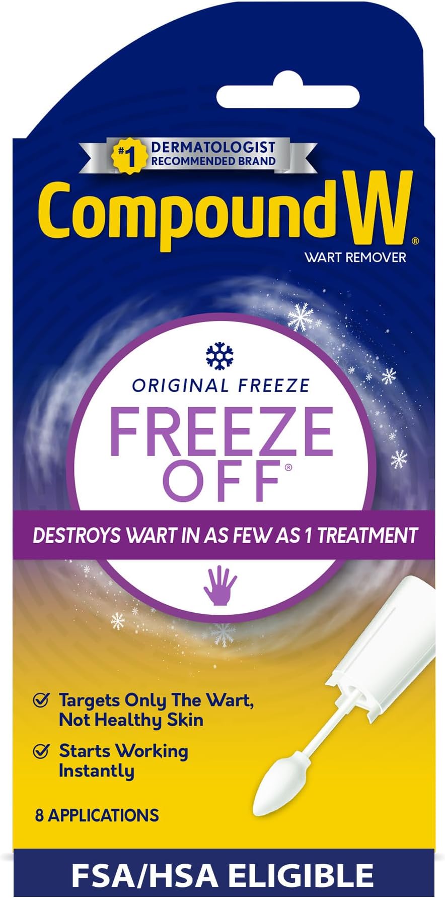 Compound W Freeze Off Wart Remover, Wart Removal System for Removing Common & Plantar Warts, 8 Applications