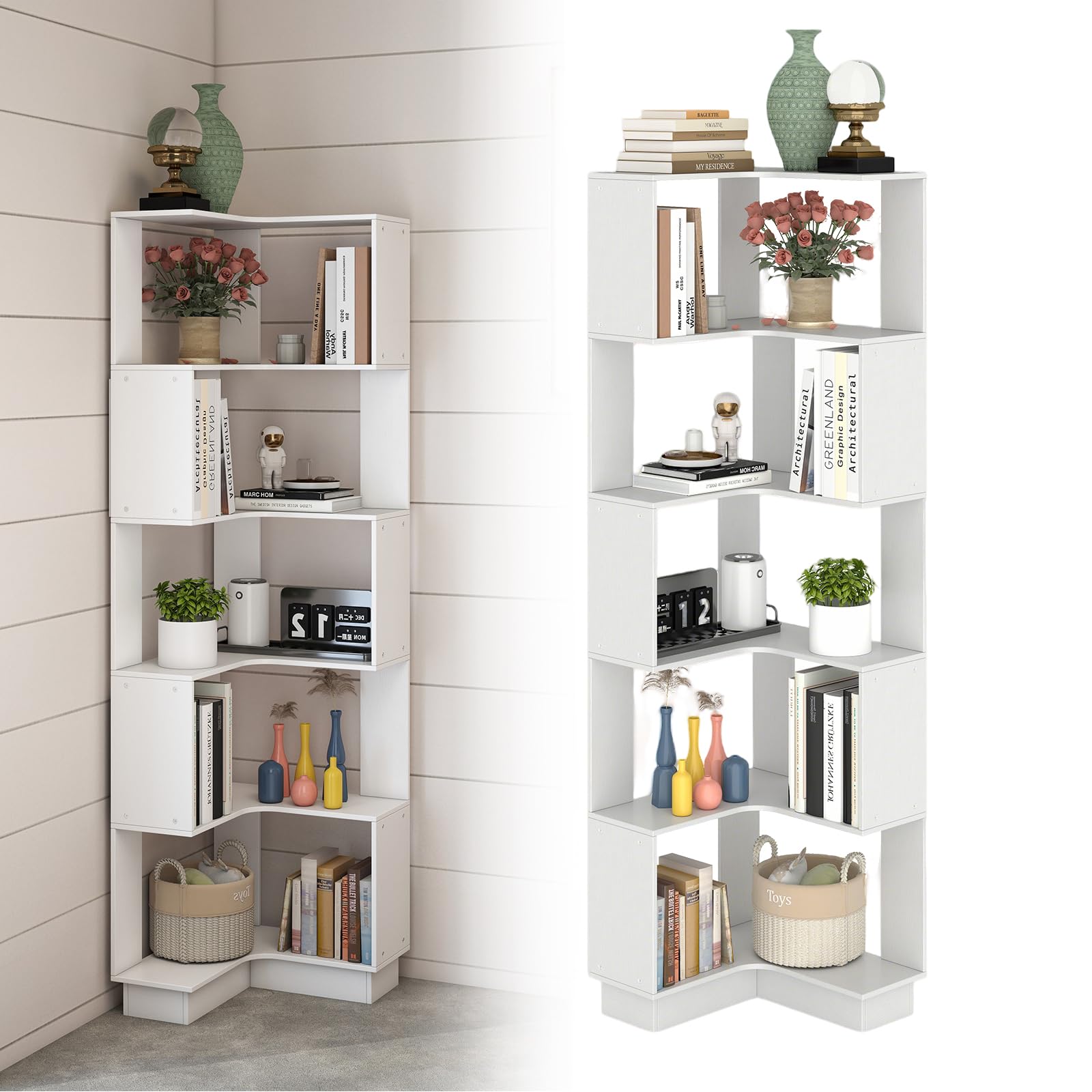 Stylisches Eck-Bücherregal Aus Holz - 6 Ebenen, 175cm Hoch & Platzsparend