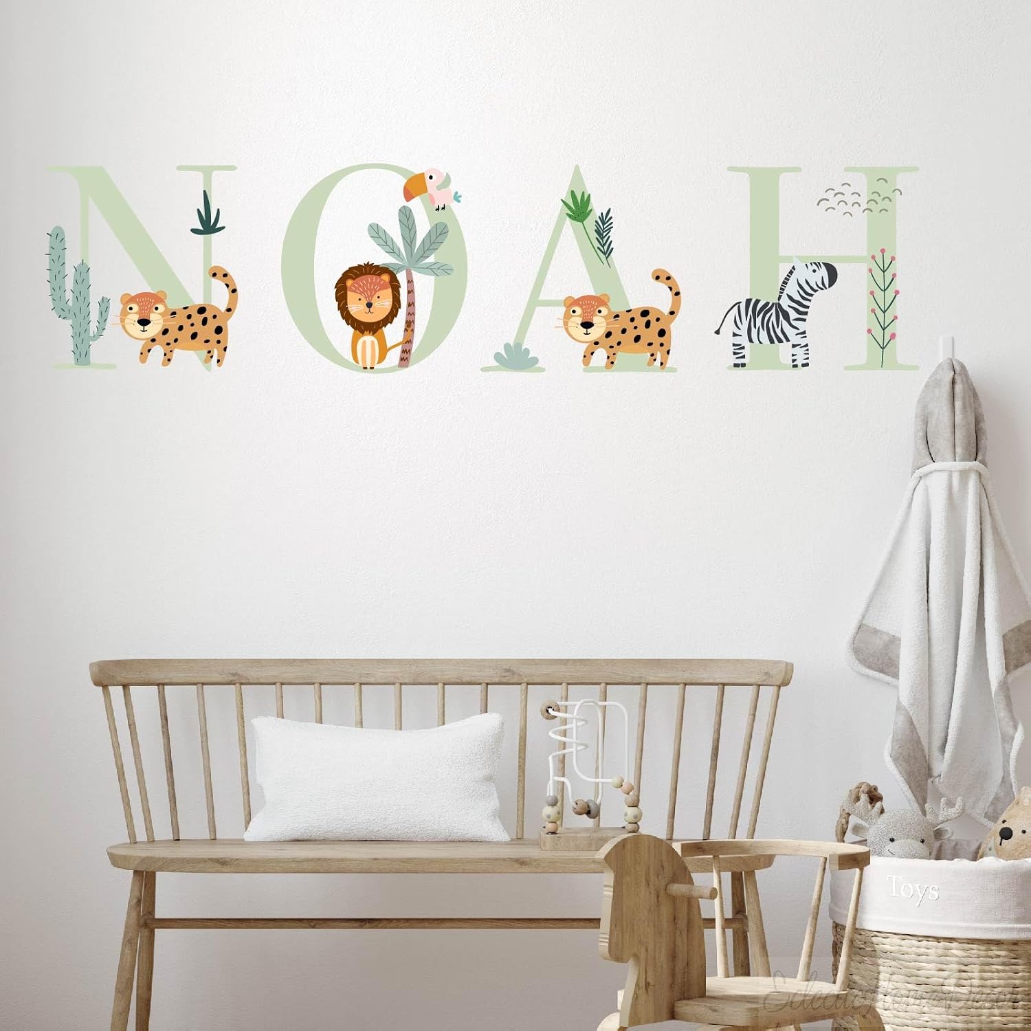 Safari Nursery Wall Stickers - Personalised Name Decals for Kids Rooms, Jungle Animal Wall Art with Custom Text, Baby Boy Girl Room Decor