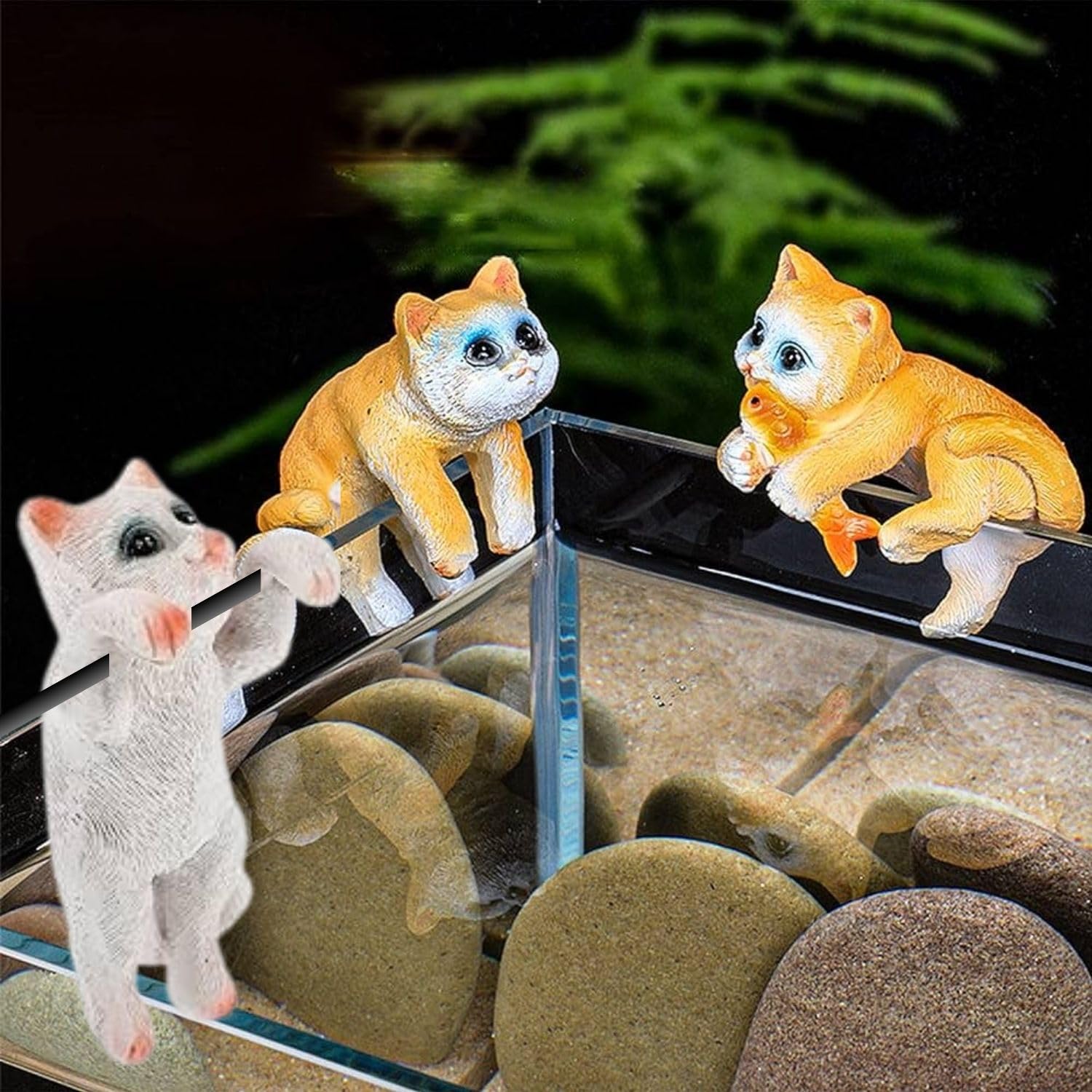 VAYINATO® 3 Pcs Cute Tiny Hanging Kitten Cat On Fish Tank, Flower Pot Climber Mini Cat Statue, Desktop Hanging Ornament Decoration (Random Color) by Petzlifeworld
