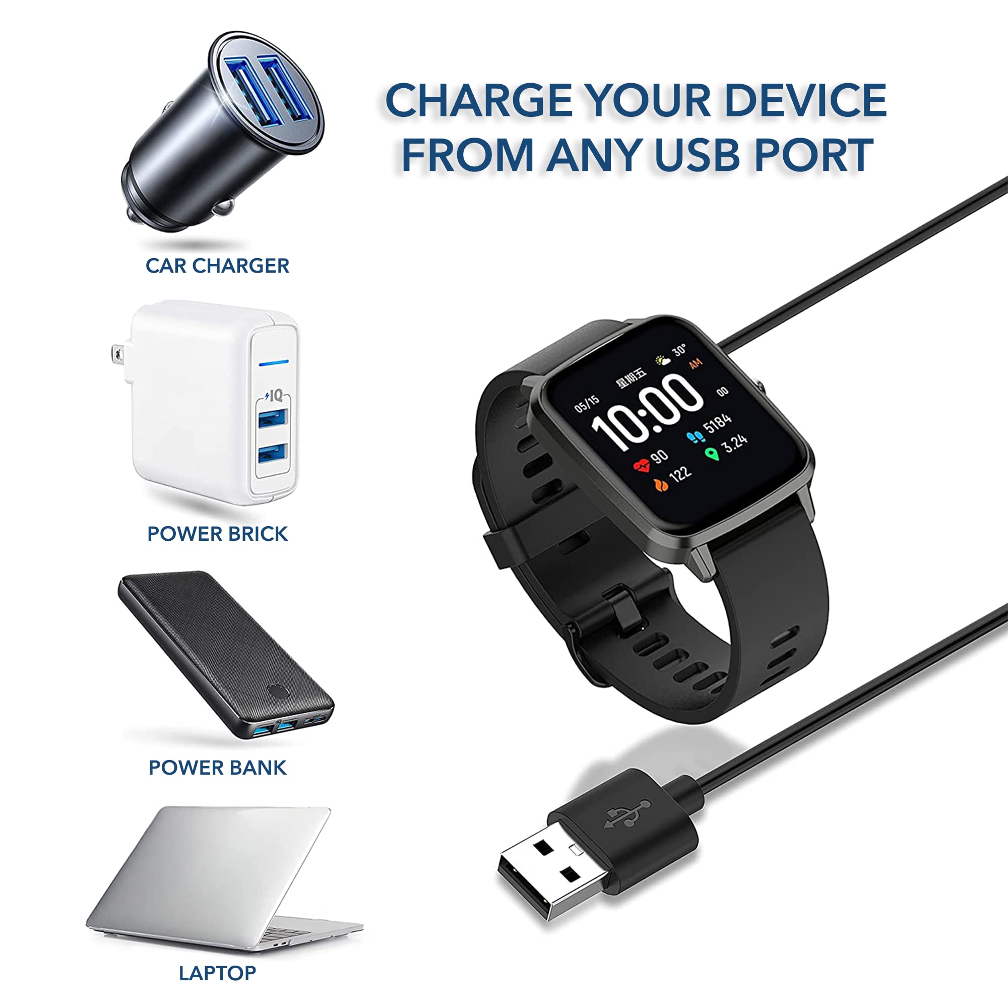 GEARPLEX Charging USB Cable (2 Pin Magnetic) for Smart Watch Bluetooth Devices Black (Size- 4.0 mm– 2 Pack)