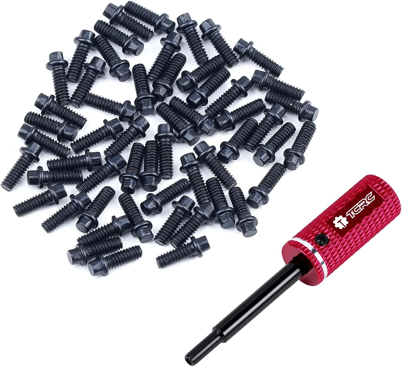 75PCS Carbon Steel M1.4x4mm Beadlock Screws with Aluminum Easy Handheld Installation Tool for 1.0inch 1.3inch Wheel hubs,Black