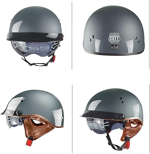 Miniatura 2 de Medio casco de motocicleta con parasol interior retráctil, hebilla de liberación rápida, aprobado por DOT, cascos de ciclismo de media cara para