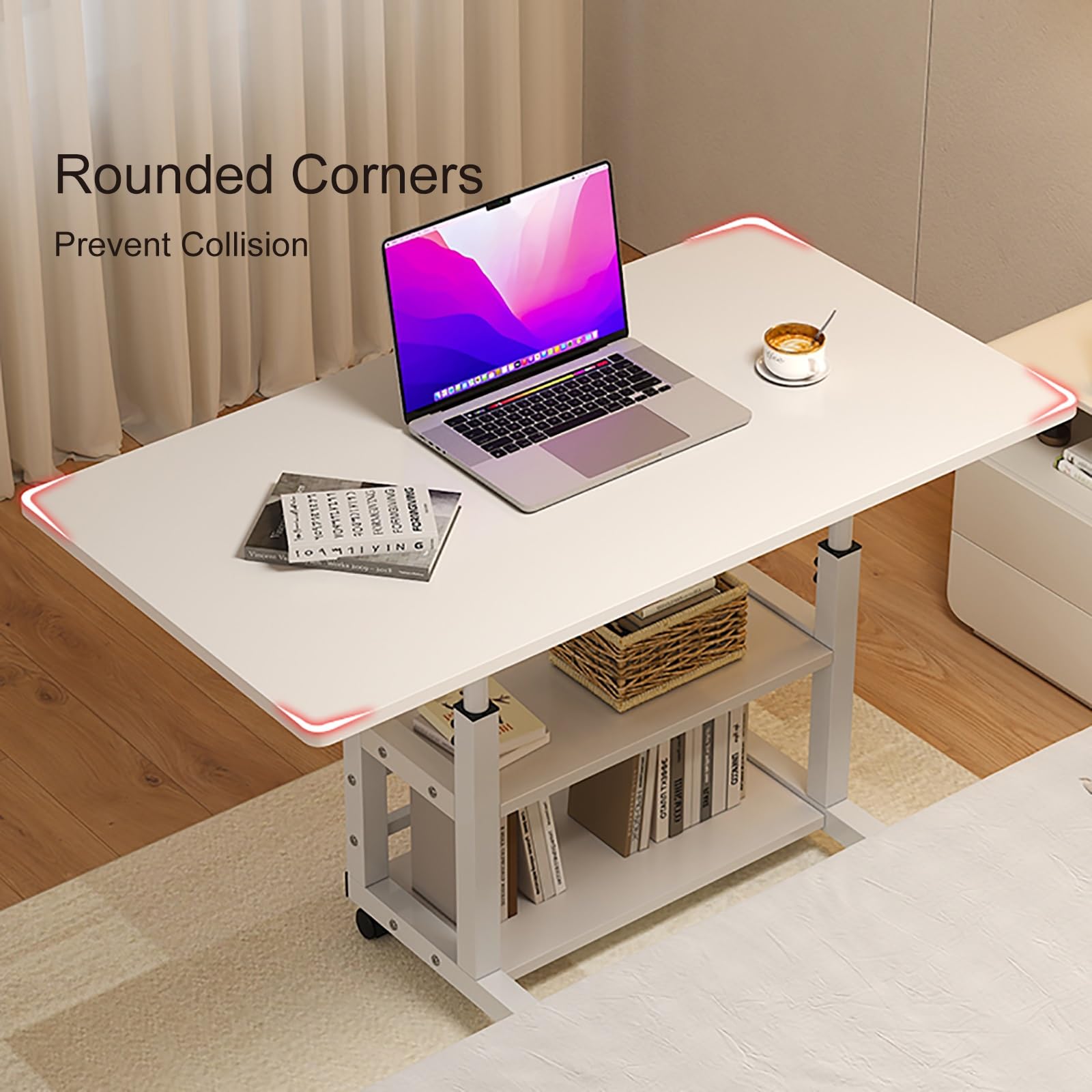Rolling Desk Table Mind Reader Standing Desk, Adjustable Height,