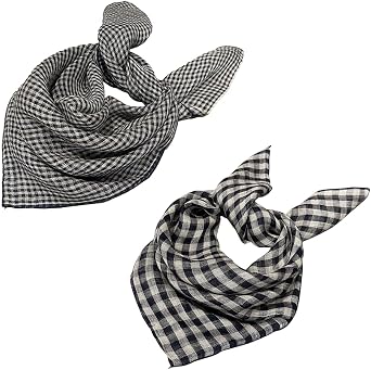 2 Pack 27.5" Medium Square Linen Bandana Headband for Women Men Lightweight Breathable Hair Neck Scarves