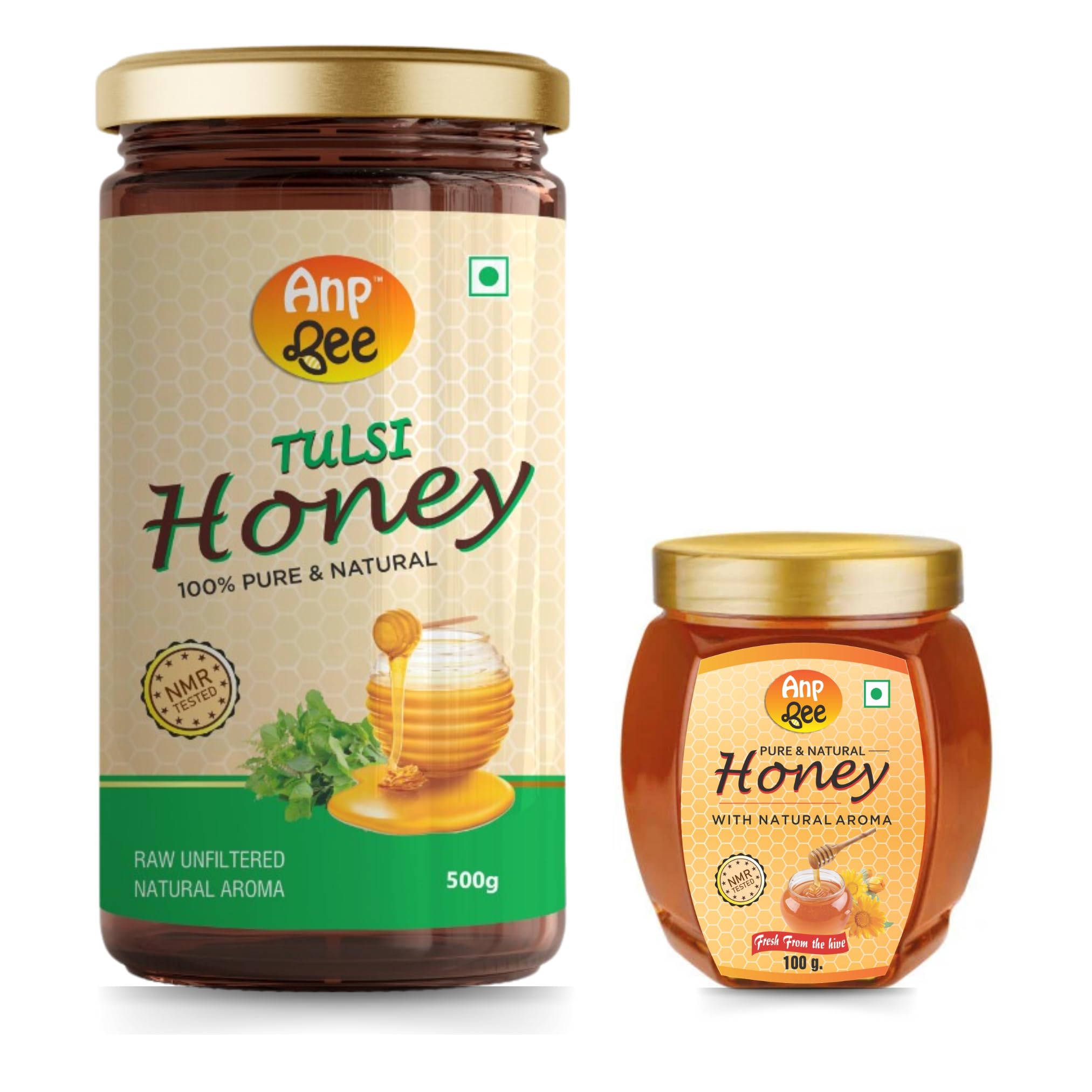 ANP BEE Raw Tulsi Honey & Natural Honey Combo Pack, NMR Tested 100
