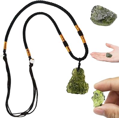 Moldavite Necklace, Green Irregular Shape Moldavite Crystal Pendant with Necklace String, Moldavite Czech Meteorite Necklace Rough Crystal Energy Stone, Moldavite Necklace