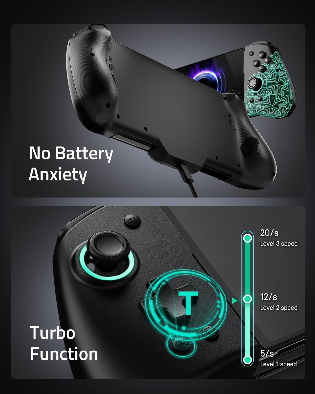 FUNLAB Switch Handheld Controller Hall Effect Compatible with Nintendo/OLED, Luminous Switch Joypad Controller Customizable, Ergonomic Switch One-Piece Joypad Controllers Replacement - 7 LED Colors/Turbo/Mapping