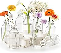 Okllen 12 Pack Clear Glass Bud Vases - Small Milk Bottle Vintage Flower Vases for Wedding Centerpieces & Home Decor