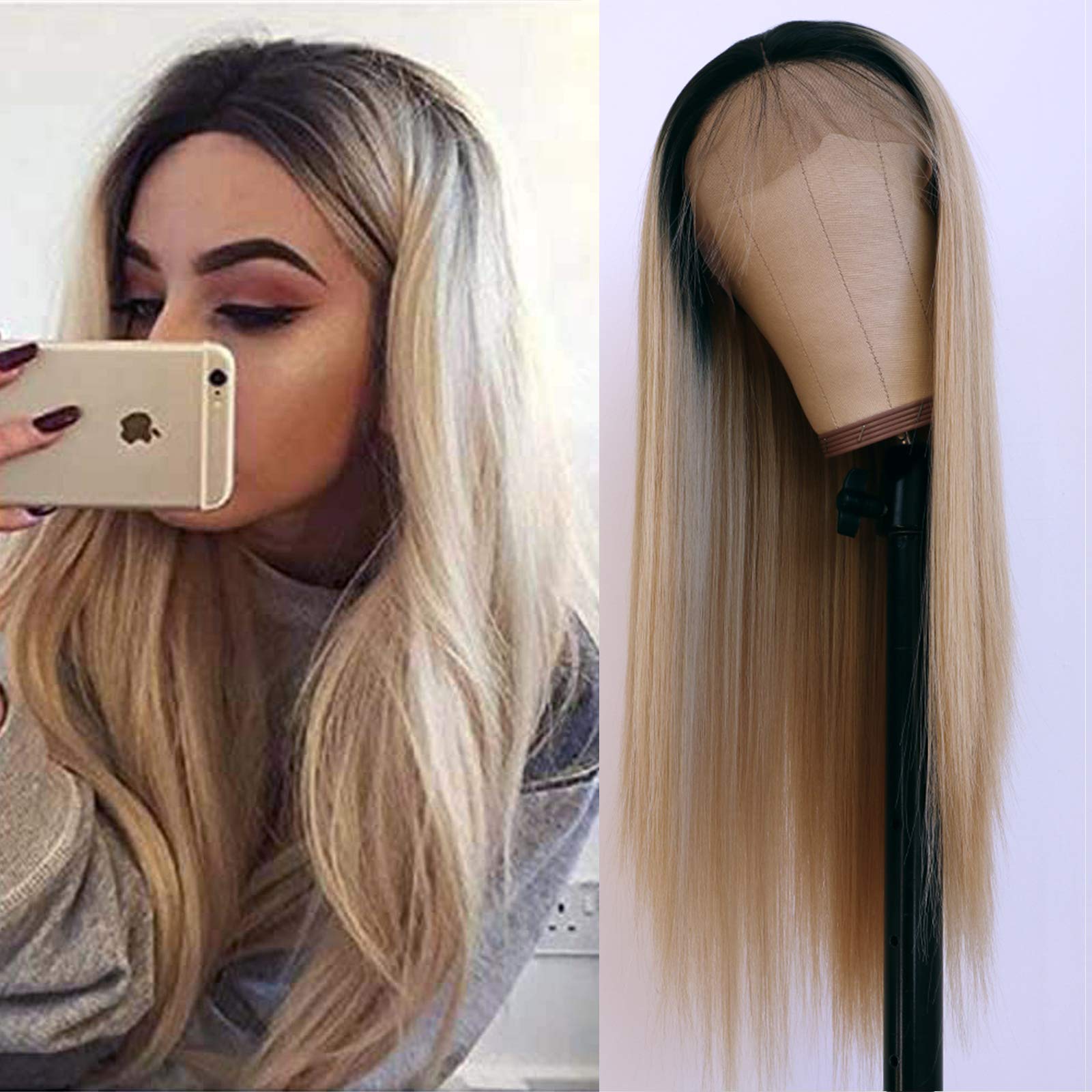 Amazon.com : TaBeWay Blonde Ombre Lace Front Wig with Black 