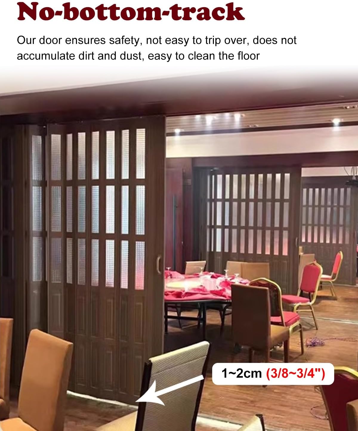 Compact Accordion Folding Door - Wood Grain Interior Partition, Retractable Sliding Door with Frosted Acrylic Glass, Custom Size 28x80in for Space Saving Solutions