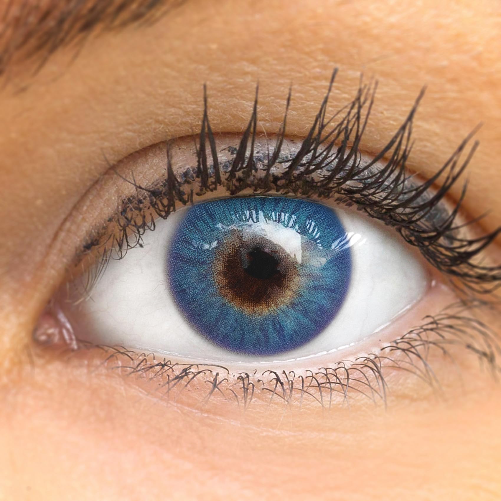 GLAMLENS lentillas de color - Azul (Catania N Blue) + contenedor. 1 par (2 piezas) 90 Días Sin Graduación 0.00 dioptrías blandos Lentes de contacto azules de hidrogel de silicona