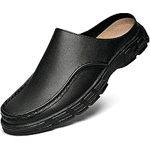 Mens Genuine Leather Soft Bottom Mule Sandals Luxury Wide Round Toe Slip On Formal Wear Dress Loafers Casual Breathable Walking Slippers