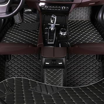 Car Mats Full Set for Honda Odyssey Floor Mats 2009-2014,All Weather Tech Mats for Cars,Leather Car Floor Mats,Non-Slip Automotive Floor LinersBlack Beige
