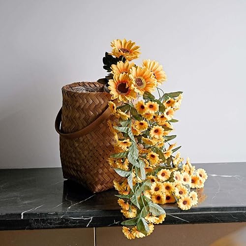 Efavormart - Arbusto de girasol de vid colgante artificial de 22 pulgadas, guirnalda de ramo drapeado, decoración para el hogar, centros de mesa