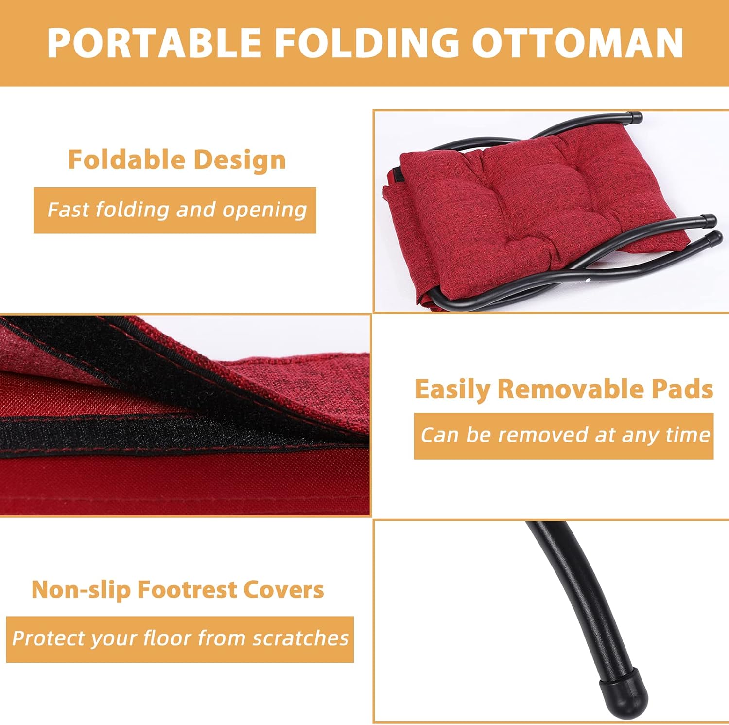 Living Room Single Lazy Chair with Ottoman, Modern Cotton Fabric Upholstered Armchair, Accent Contemporary Lounge Chair, Single Steel Frame Leisure Sofa Chair with Armrests and Pocket(Red)