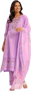 Libas Womens Embroidered Cotton Blend A-Line Kurta With Trousers and Dupatta Price In India