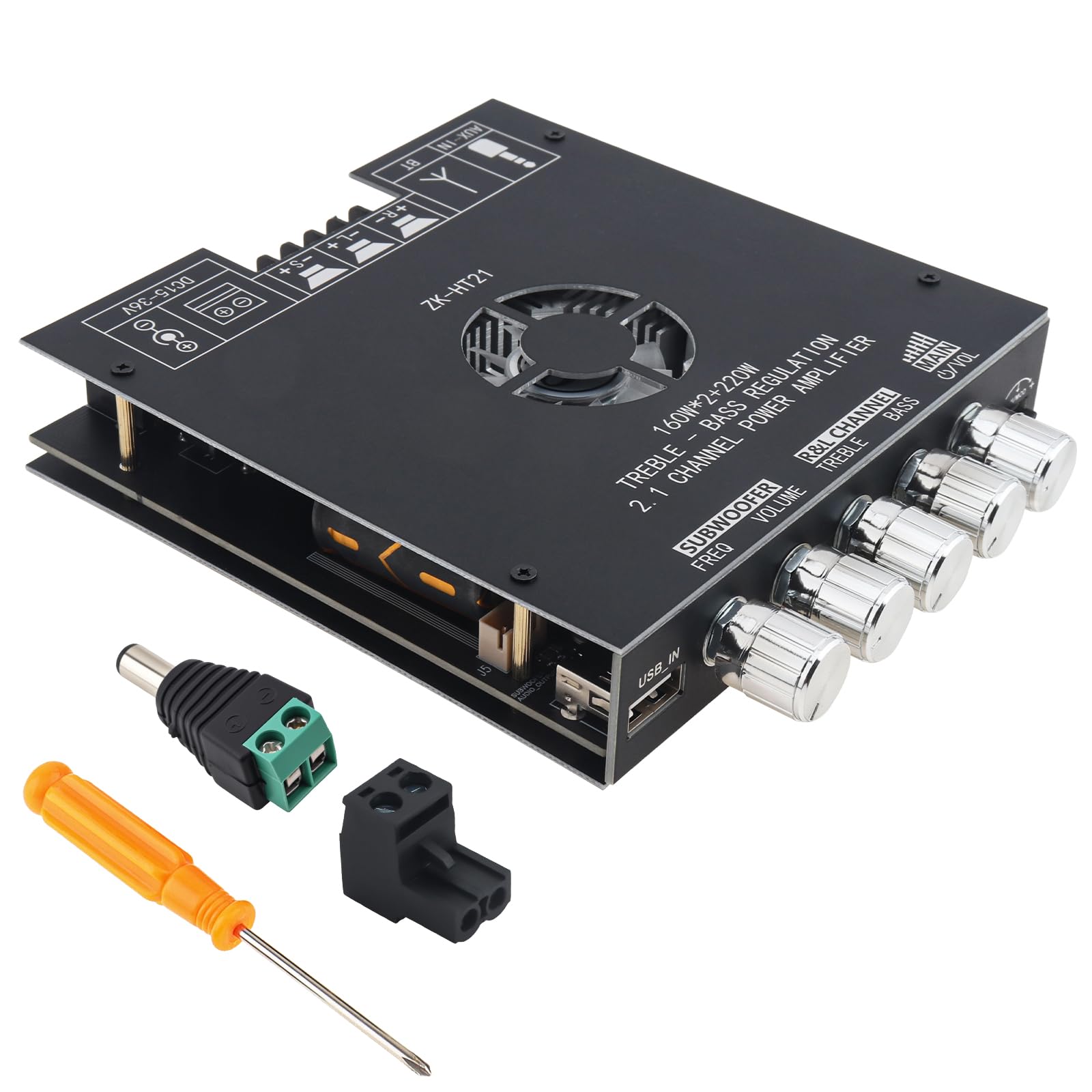 ZK-HT21 Bluetooth Amplifier Board TDA7498E HiFi Chips 2.1 Channel 160W x 2 + 220W Subwoofer Stereo Mini Audio Power Amplifier Module for DIY Home Speakers with Treble and Bass Control-image-19