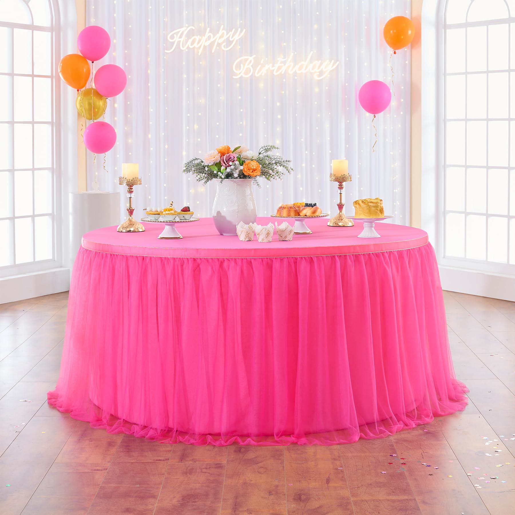 Amazon.com: 167in Hot Pink Tulle Table Skirt for Rectangle Tables