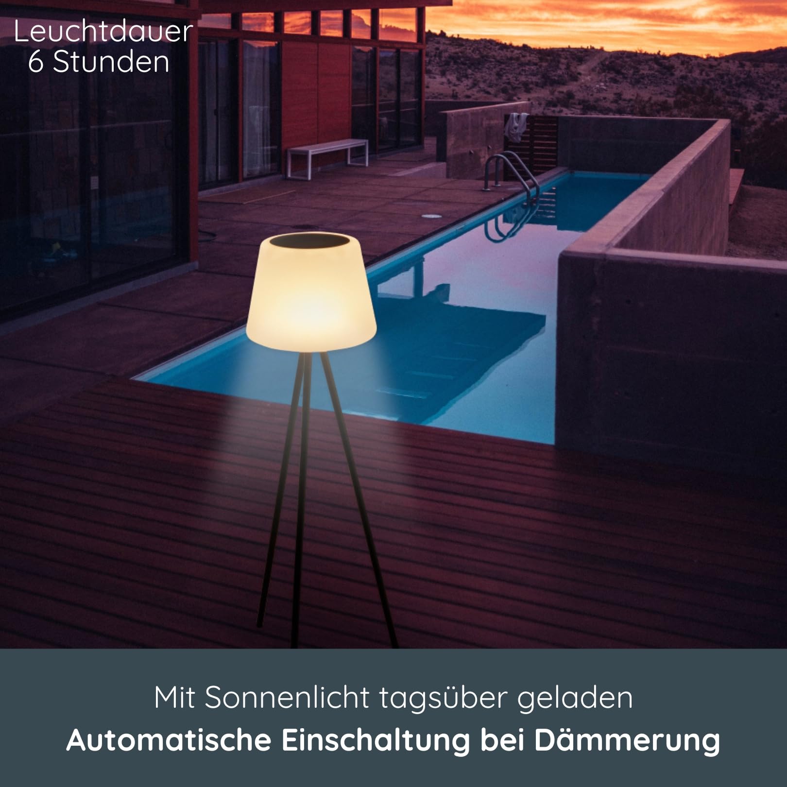 MeLiTec Solar-Stehlampe, 93cm, Akkubetrieb mit USB-Kabel, Solar-Terrassenbeleuchtung, auch Balkon oder Garten, mit Farbwechsel-Funktion, auch als Solar-Tischlampe 60cm, SO50