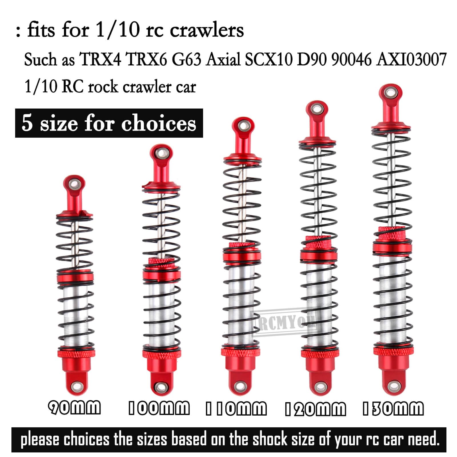 RCMYou 100mm RC Shock Absorber Universal Upgrades Part for 1/10 RC Scale Cars,4PCS Aluminum 7075 Adjustable RC Shock Absorber Hops Up,Red