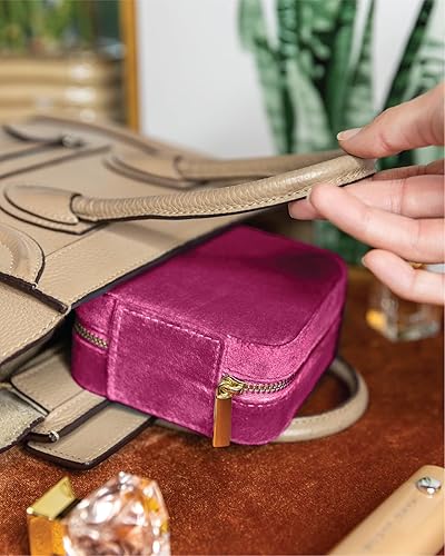 Miniatura 6 de Caja organizadora de joyas de viaje de terciopelo de felpa Joyero de viaje pequeño para mujer Organizador de viaje de joyería, estuche de viaje de