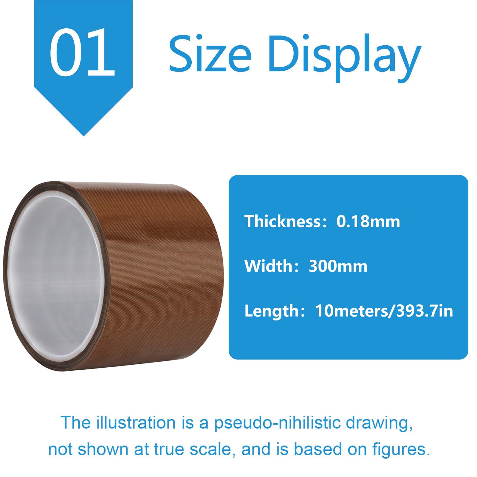 Cintas térmicas Cinta industrial autoadhesiva de PTFE 0,18 mm 10 m varios anchos for sellar aislamiento(Width300mm)