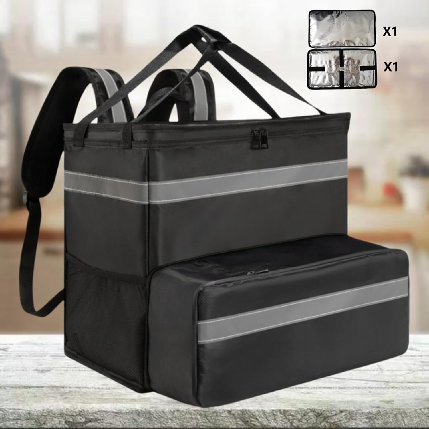 Insulated Pizza Backpack Extendable Compartment Warm Coating for Food Transport