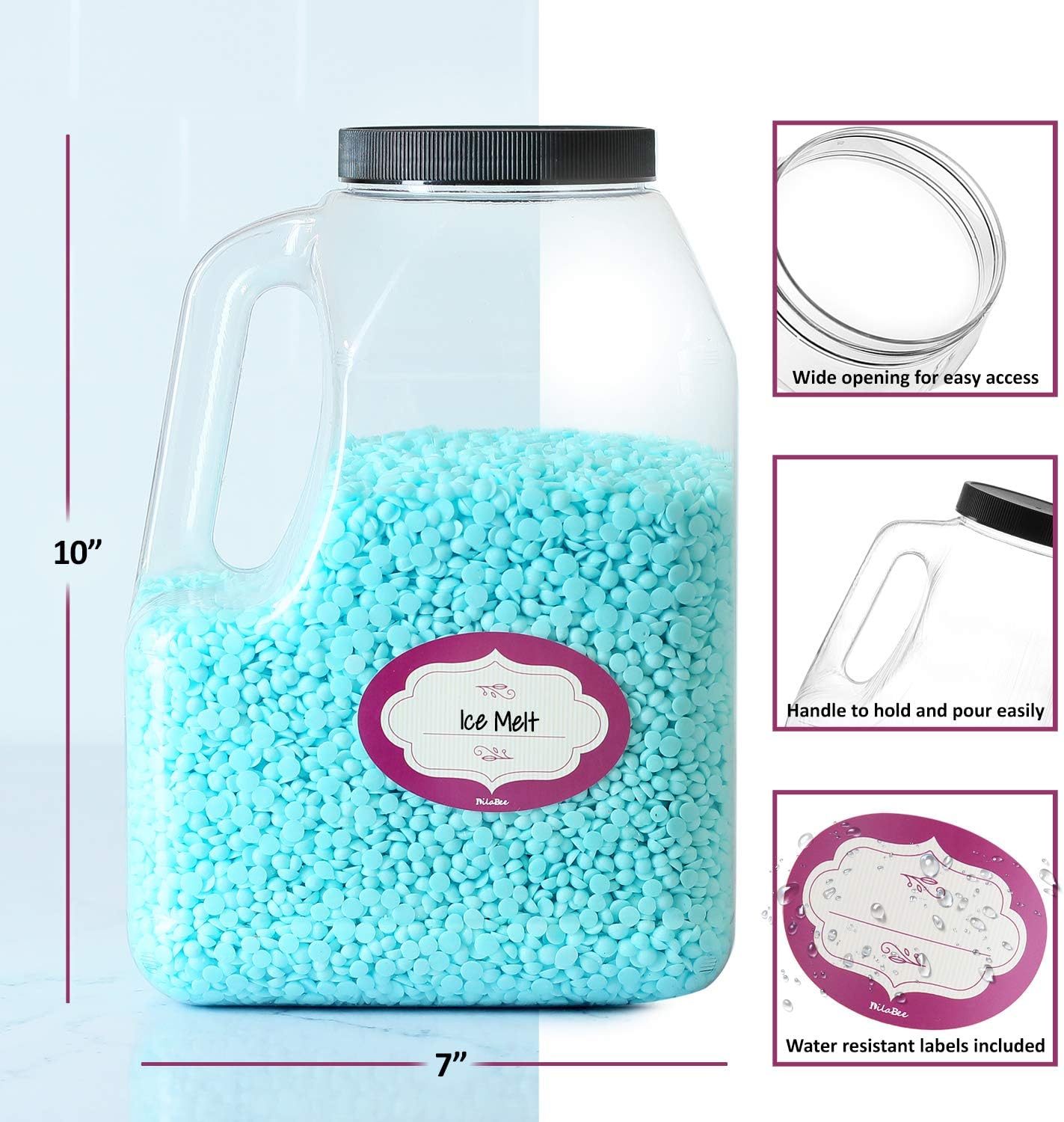 2 Pack - Clear Square Plastic Empty Storage Containers - Jars w/Plastic Airtight Lids - Empty Jugs with Handles - Wide Mouth Easy Clean - Great For Commercial & Industrial Use (2 Pack 1 Gallon)