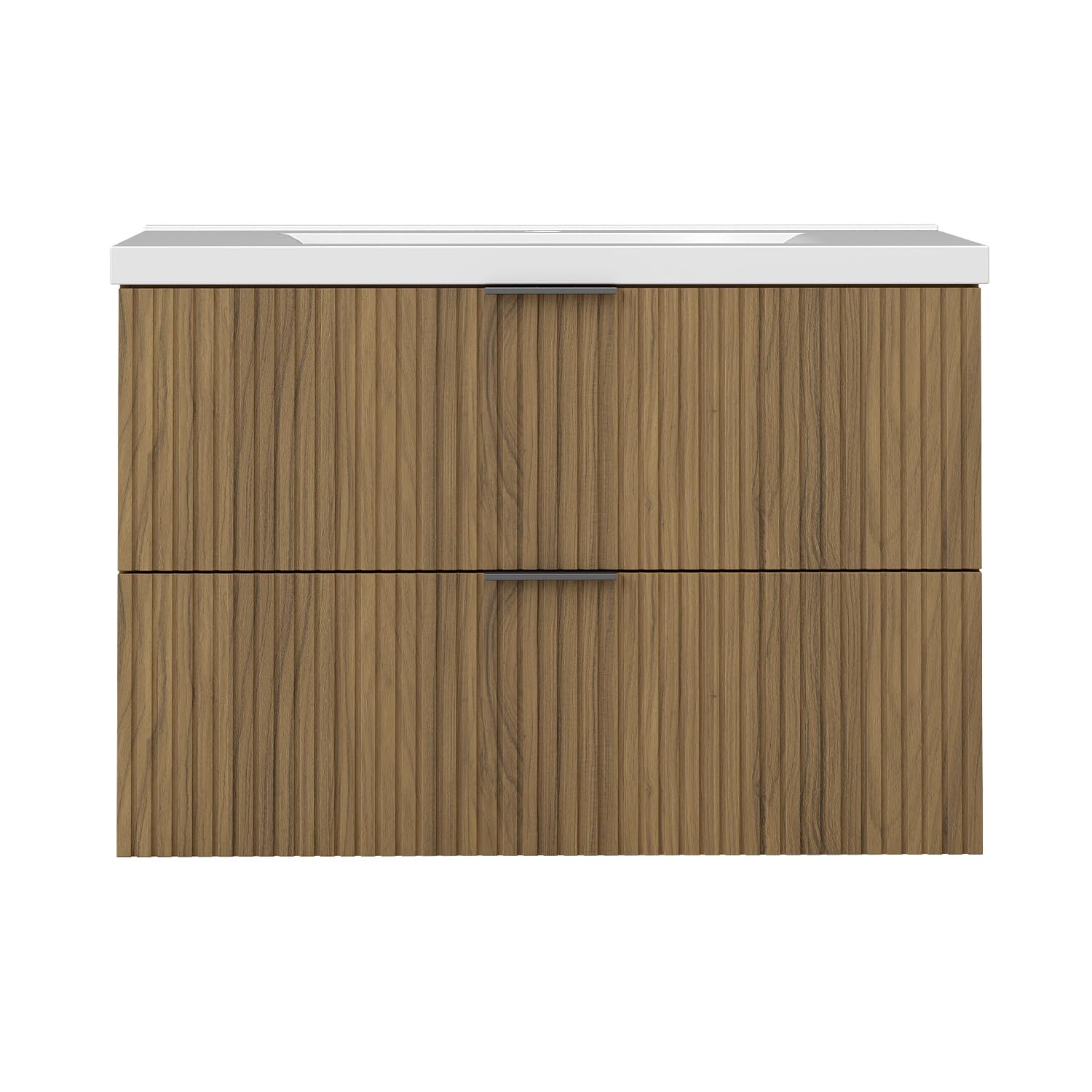 AICA Ensemble Meuble Salle de Bain 80cm avec Simple Vasque céramique - 2 tiroirs Meuble Effet Noyer
